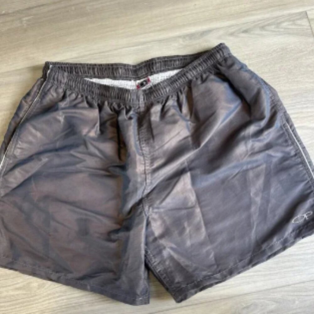 VTG Ocean Pacific OP Swim Trunks Shorts Mens XL Grey Satin Nylon Made USA Y2K‎